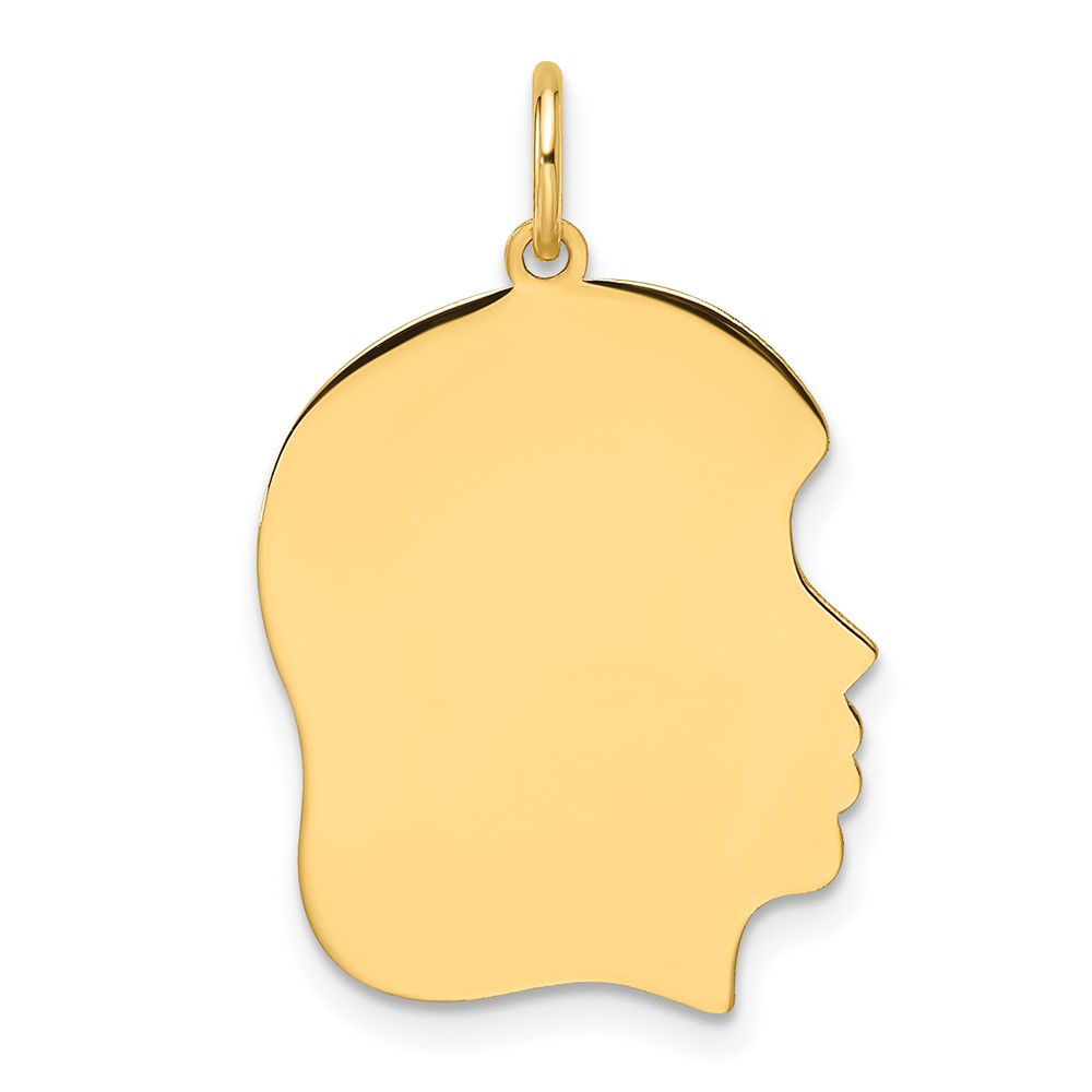 XM664-4.jpg 14k Plain Medium .018 Gauge Facing Right Engravable Girl Head Charm - Image 1