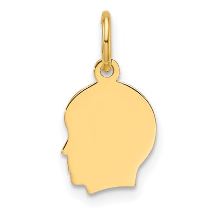 14k Plain Small .011 Gauge Facing Left Engravable Boy Head Charm