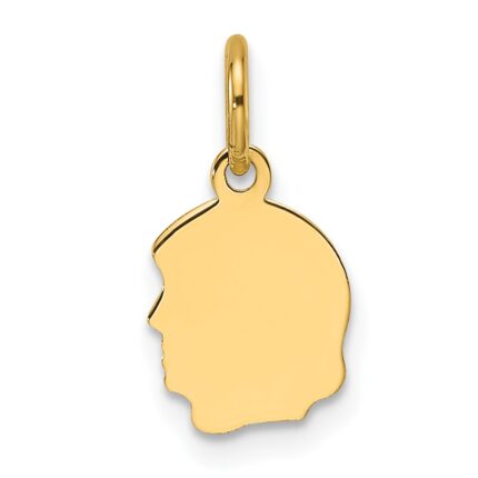 14k Plain Small .018 Gauge Facing Left Engravable Girl Head Charm