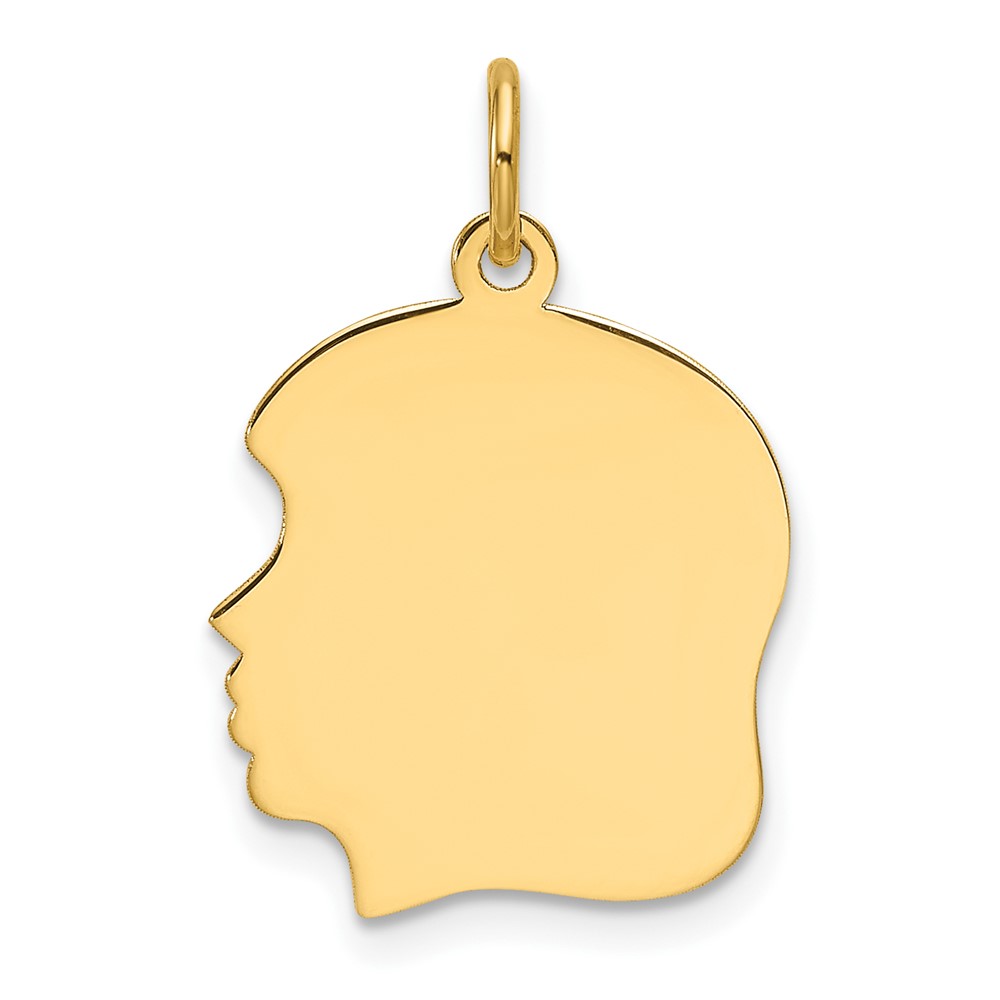 XM669.jpg 14k Plain Medium .009 Gauge Facing Left Engravable Girl Head Charm - Image 1