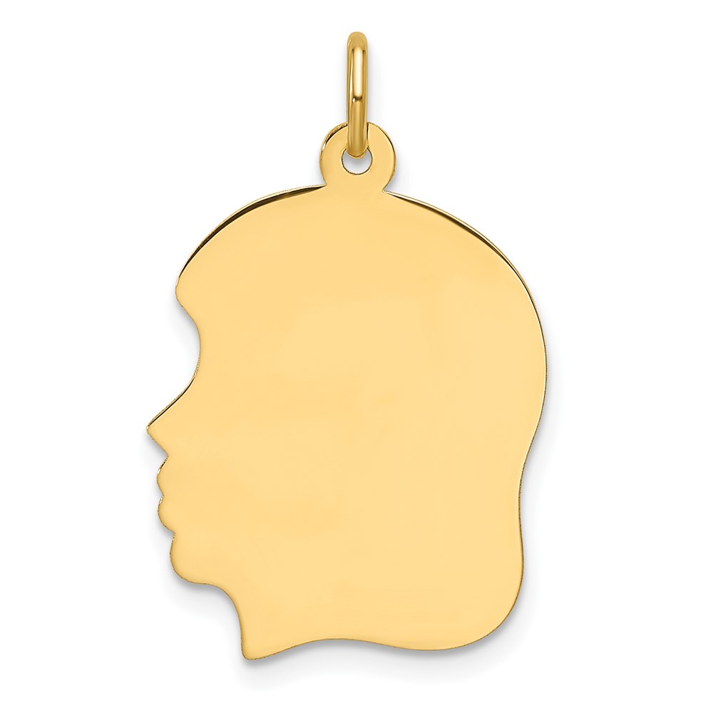 XM671-2.jpg 14k Plain Medium .013 Gauge Facing Left Engravable Girl Head Charm - Image 1