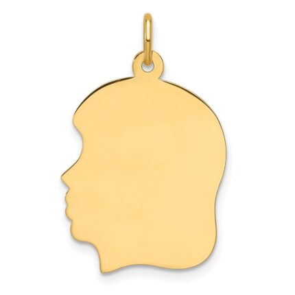 14k Plain Medium .009 Gauge Facing Left Engravable Girl Head Charm