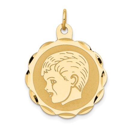 14k Boy Head on .011 Gauge 22mm Engravable Scalloped Disc Charm