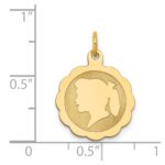 14k Girl Head on .011 Gauge Engravable Scalloped 17x15mm Disc Charm - Image 2