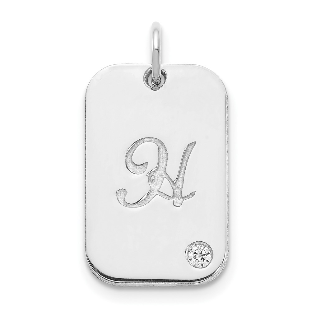XNA1146SS.jpg 10k White Gold Initial Dog Tag with Diamond Charm - Image 1