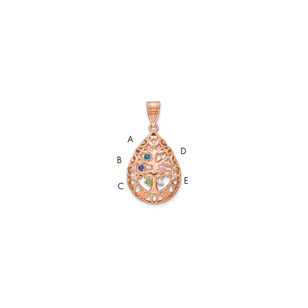 XNA908_5RP-6.jpg 14K rose Gold 5 Birthstone Tree of Life Tear Drop Pendant - Image 1