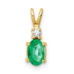 14k 6x4mm Oval Emerald and AA Diamond Pendant
