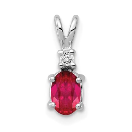 14k White Gold 6x4mm Oval Ruby and AA Diamond Pendant