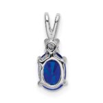 14k White Gold 7x5mm Oval Sapphire and AA Diamond Pendant - Image 4
