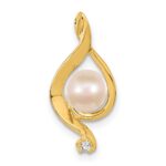 14k 5-6mm Near Round White Freshwater Cultured Pearl and AA Diamond Chain Slide
