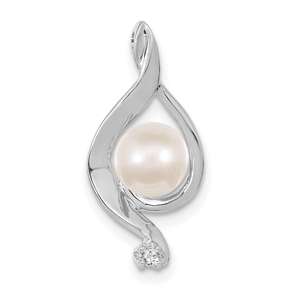 XP1735PL_AA.jpg 14k White Gold 5-6mm Near Round White Freshwater Cultured Pearl and AA Diamond Chain Slide - Image 1