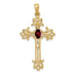 14k 5x3mm Oval Garnet Cross Pendant