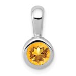 14k White Gold Bezel-set 5mm Round Citrine Pendant