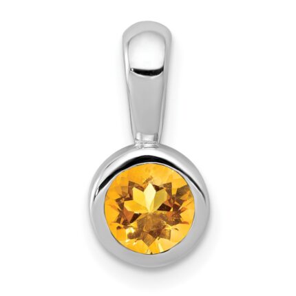 14k White Gold Bezel-set 5mm Round Citrine Pendant
