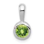 14k White Gold Bezel-set 5mm Round Peridot Pendant