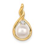 14k 7-8mm Near Round White Freshwater Cultured Pearl and AA Diamond Pendant
