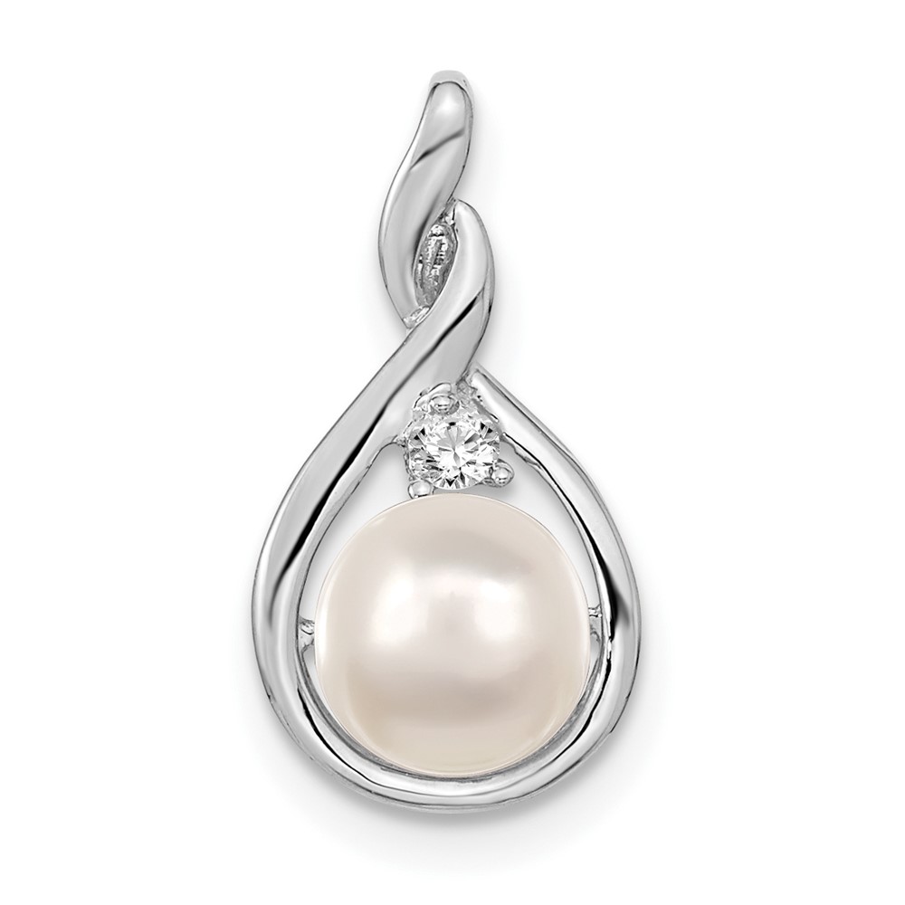 XP246WPL_AA.jpg 14k White Gold 7-8mm Near Round White Freshwater Cultured Pearl and AA Diamond Pendant - Image 1
