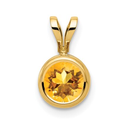14k 6mm Round Citrine Bezel Pendant