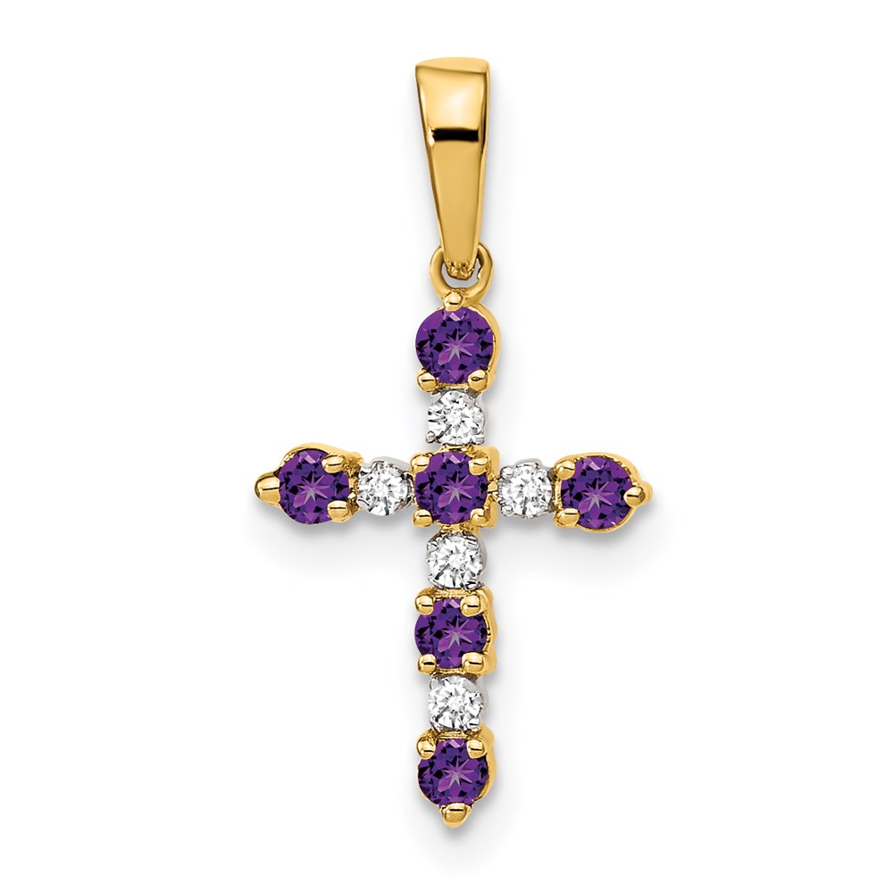 XP3380AM_A.jpg 14k Amethyst and Diamond Cross Pendant - Image 1