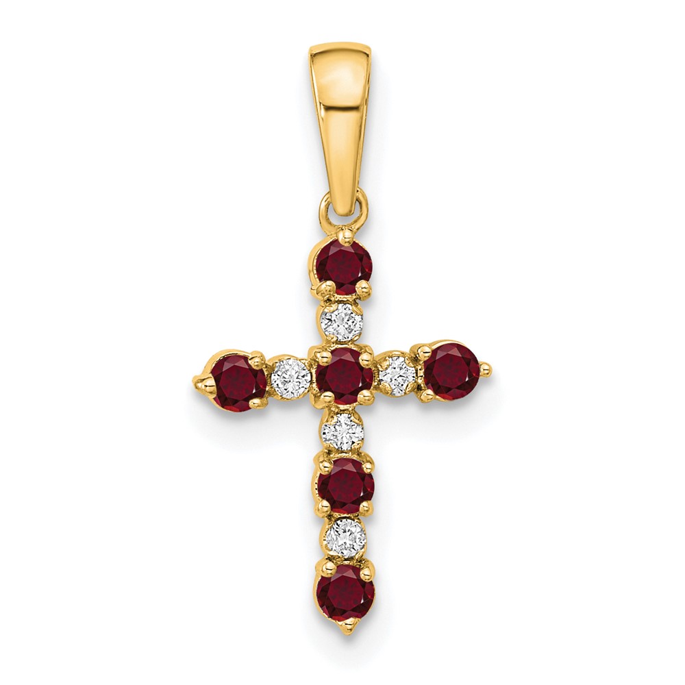 XP3387CR_A.jpg 14k Lab Created Ruby and Diamond Cross Pendant - Image 1