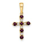 14k Rhodolite Garnet and Diamond Cross Pendant