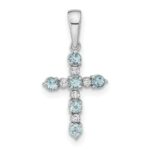 14k White Gold Aquamarine and Diamond Cross Pendant