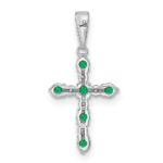 14k White Gold Lab Created Emerald and Diamond Cross Pendant - Image 3