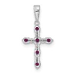 14k White Gold Rhodolite Garnet and Diamond Cross Pendant - Image 3