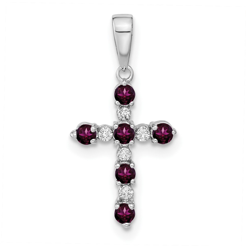 XP3387WRG_A.jpg 14k White Gold Rhodolite Garnet and Diamond Cross Pendant - Image 1