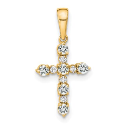14k White Topaz and Diamond Cross Pendant