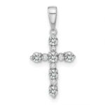 14k White Gold White Topaz and Diamond Cross Pendant