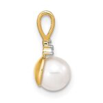 14k 6-7mm White Round Freshwater Cultured Pearl and Diamond Pendant - Image 2