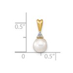 14k 6-7mm White Round Freshwater Cultured Pearl and Diamond Pendant - Image 3