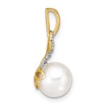 14k 7-8mm Round White Freshwater Cultured Pearl and Diamond Pendant - Image 2