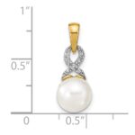 14k 7-8mm Round White Freshwater Cultured Pearl and Diamond Pendant - Image 3