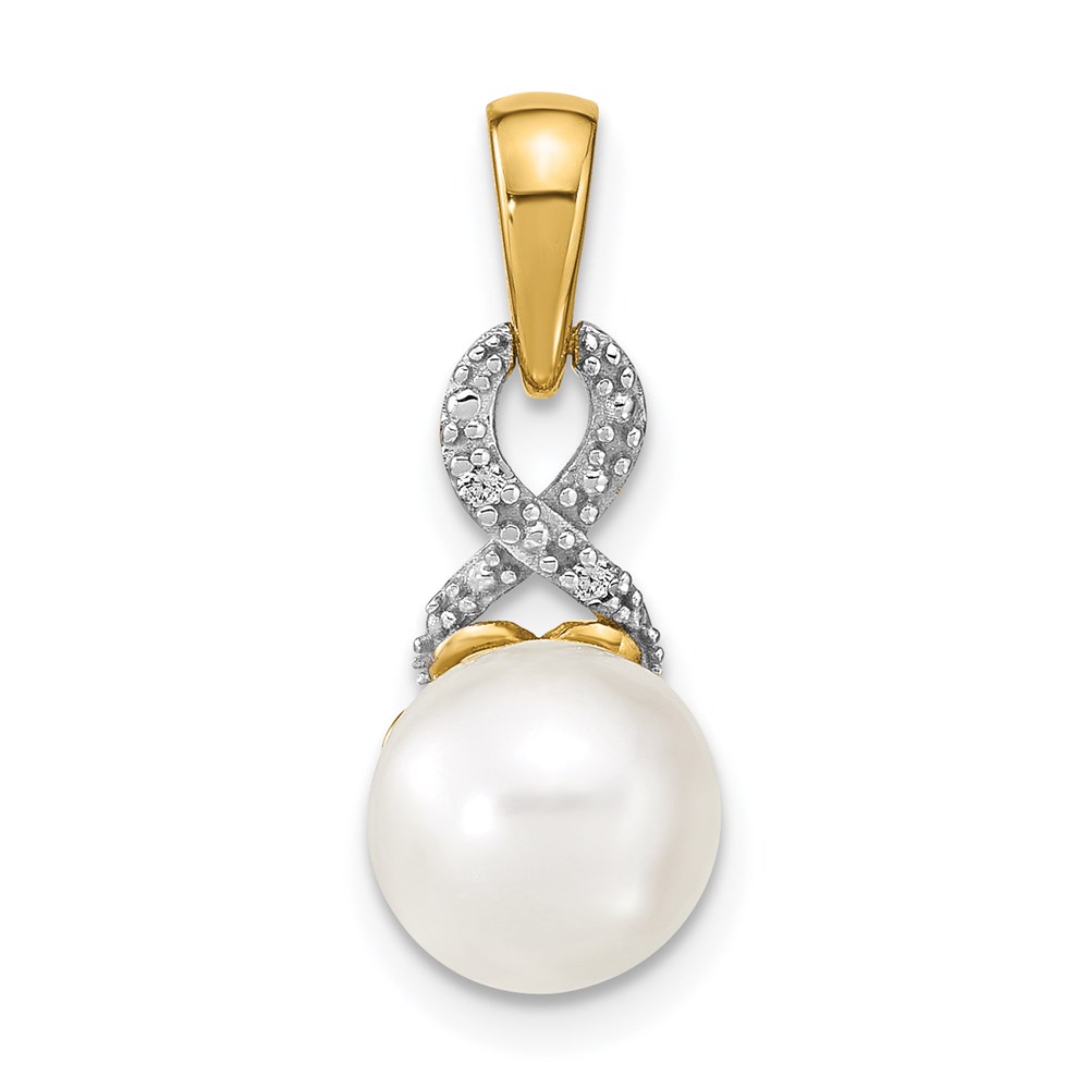 XP4161.jpg 14k 7-8mm Round White Freshwater Cultured Pearl and Diamond Pendant - Image 1