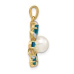 14k 6-7mm Button White Freshwater Cultured Pearl/Pear London Blue Topaz/Diamond Pendant - Image 2