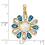 14k 6-7mm Button White Freshwater Cultured Pearl/Pear London Blue Topaz/Diamond Pendant - Image 3