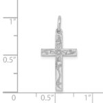 14K White Gold Laser Designed Floral Cross Charm - Image 3