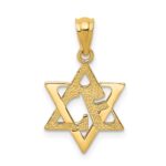14k Polished and Textured Star of David Pendant