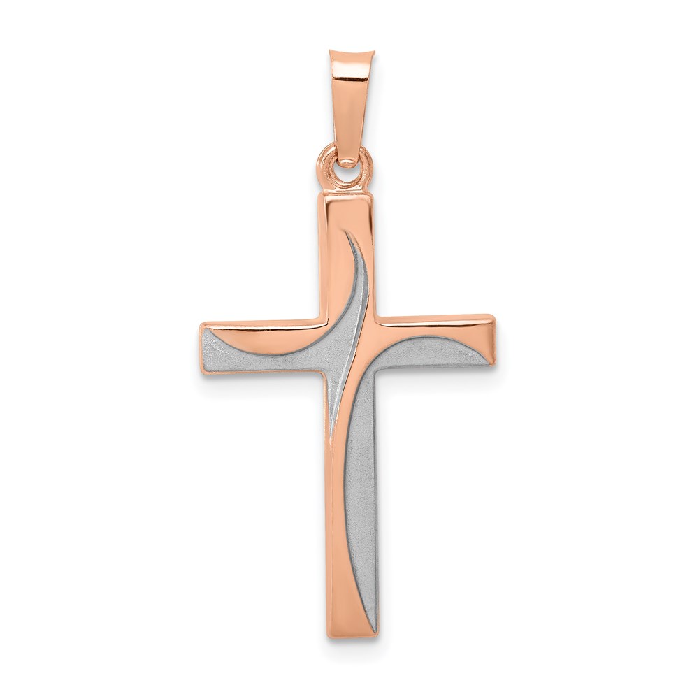 XR1215.jpg 14k Rose Gold and White Rhodium Hollow Cross Pendant - Image 1