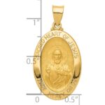 14k Polished and Satin Hollow Sacred Heart of Jesus Medal Oval Pendant - Image 3