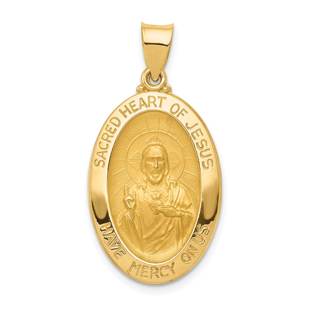 XR1239.jpg 14k Polished and Satin Hollow Sacred Heart of Jesus Medal Oval Pendant - Image 1