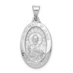 14K White Gold Polished and Satin Hollow Sacred Heart Jesus Oval Pendant