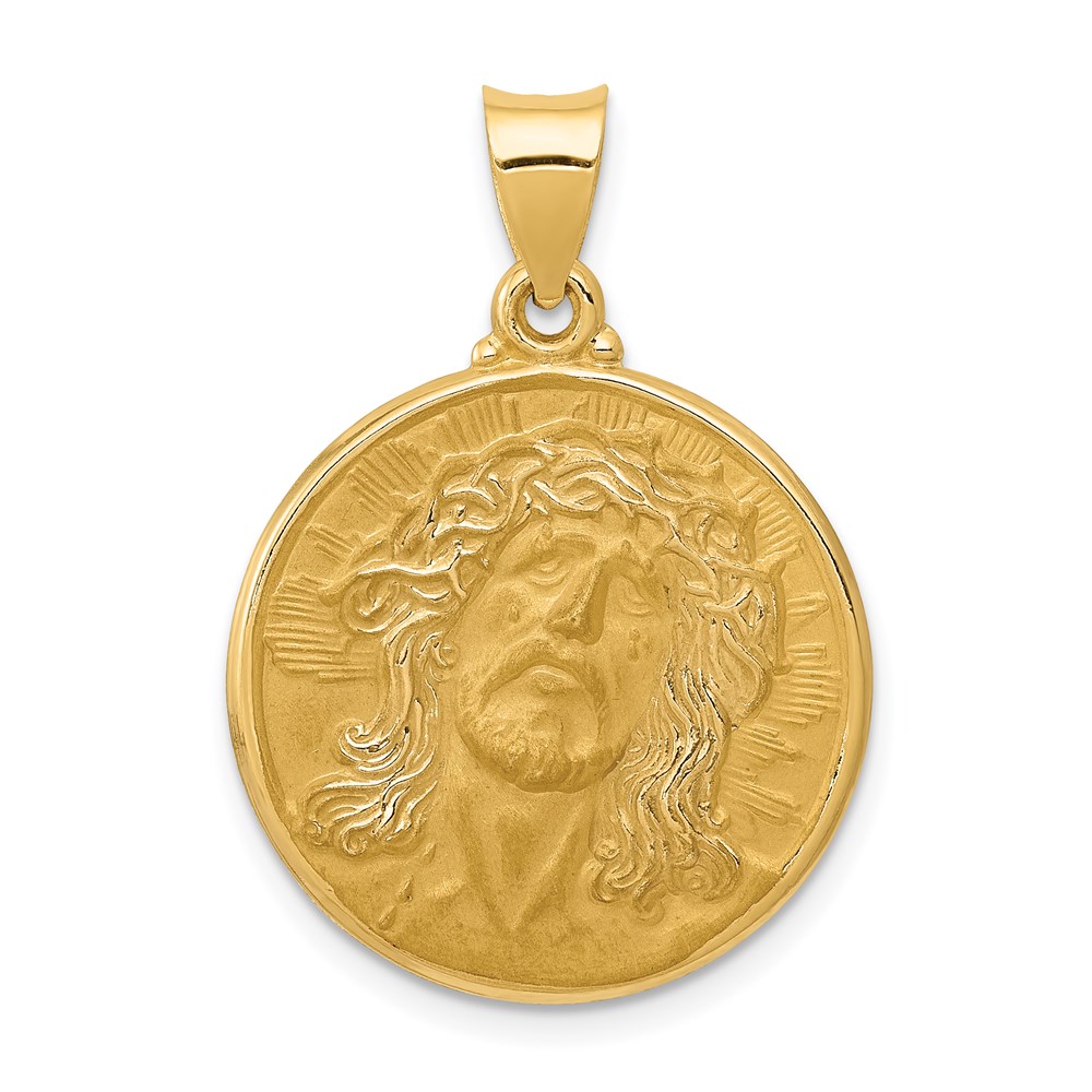 XR1243.jpg 14k Polished and Satin Face of Jesus Medal Hollow Pendant - Image 1