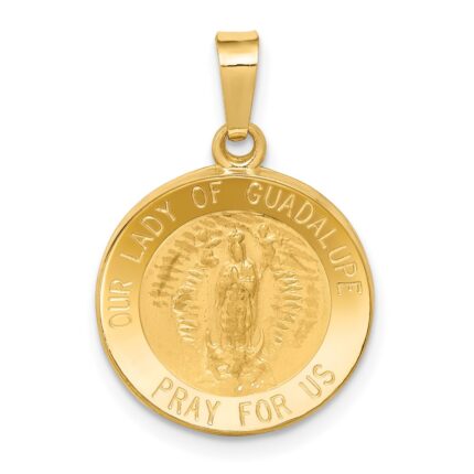 14k Polished and Satin Hollow Our Lady of Guadalupe Medal Round Pendant