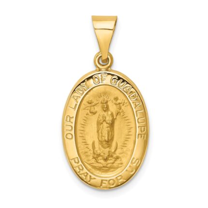 14k Polished and Satin Hollow Our Lady of Guadalupe Medal Oval Pendant