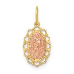 14k Two-tone Small Our Lady of Guadalupe Scalloped Edge Oval Pendant