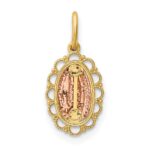 14k Two-tone Small Our Lady of Guadalupe Scalloped Edge Oval Pendant - Image 4