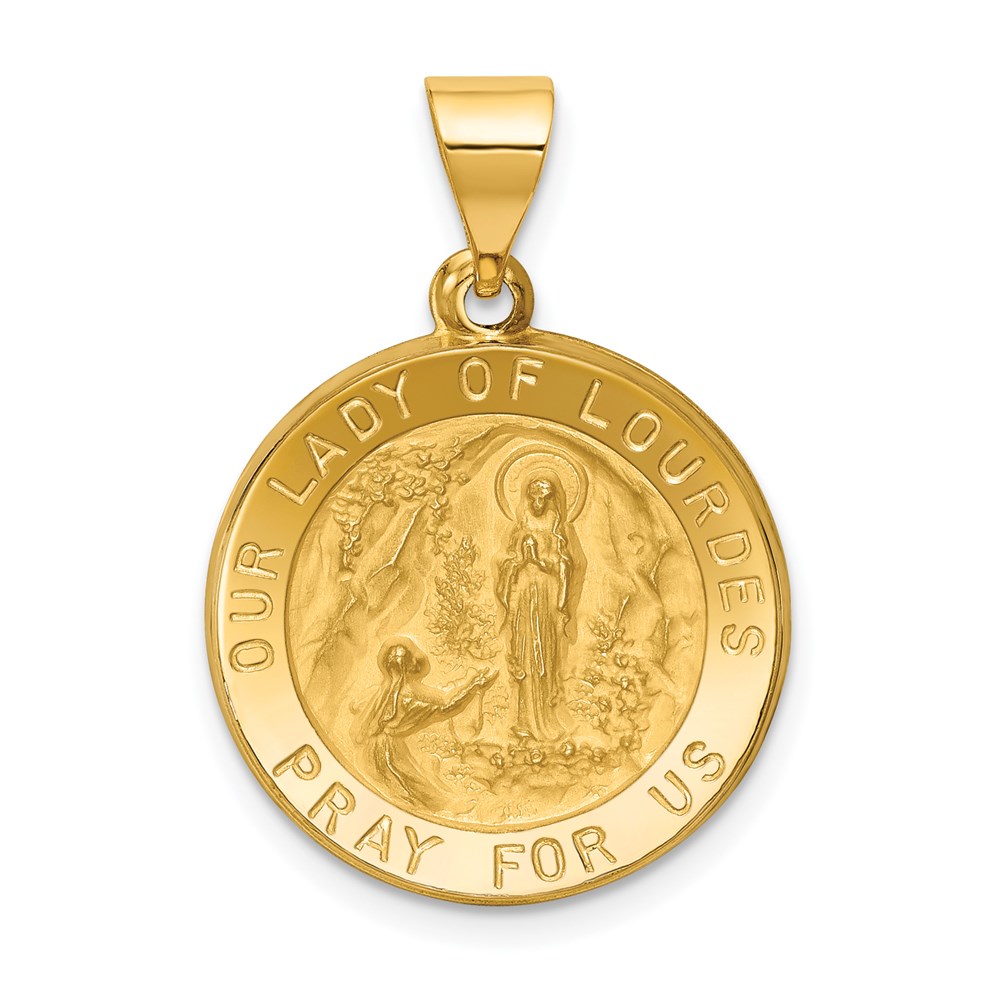 XR1254.jpg 14k Polished and Satin Hollow Our Lady of Lourdes Medal Round Pendant - Image 1